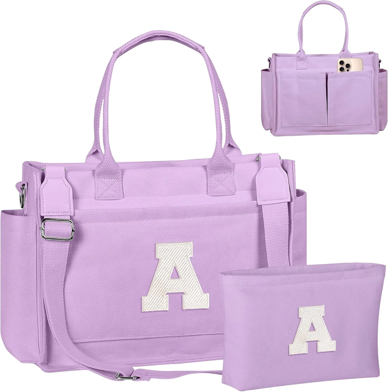 Gifts for Teen Girls Women, Initial Canvas Tote Bag with Zipper for College, Work, Teen Girl Gifts Trendy Stuff
