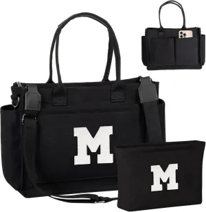 Gifts for Teen Girls Women, Initial Canvas Tote Bag with Zipper for College, Work, Teen Girl Gifts Trendy Stuff