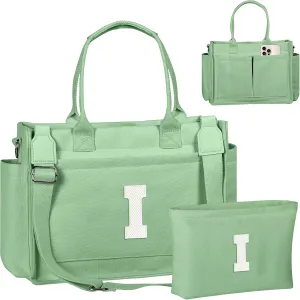 Gifts for Teen Girls Women, Initial Canvas Tote Bag with Zipper for College, Work, Teen Girl Gifts Trendy Stuff
