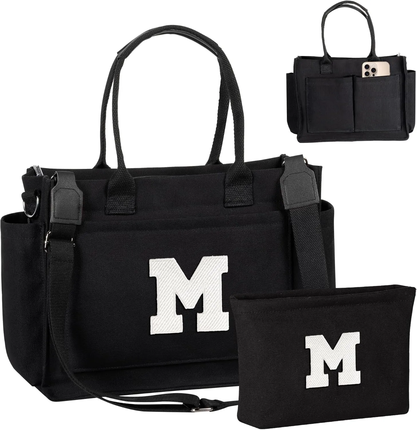 Gifts for Teen Girls Women, Initial Canvas Tote Bag with Zipper for College, Work, Teen Girl Gifts Trendy Stuff