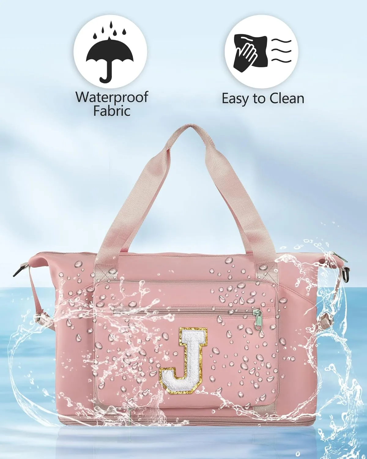 Gifts for Women & Girls-Initial Duffle Bag for Travel, Carry on Bag Duffel Bags, GYM Weekend Overnight Bag with Shoes Compartment,Hospital Bags -Pink J