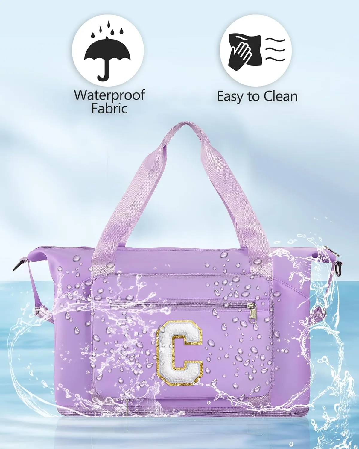 Gifts for Women & Girls-Initial Duffle Bag for Travel, Carry on Bag Duffel Bags, GYM Weekend Overnight Bag with Shoes Compartment,Hospital Bags -Purple C
