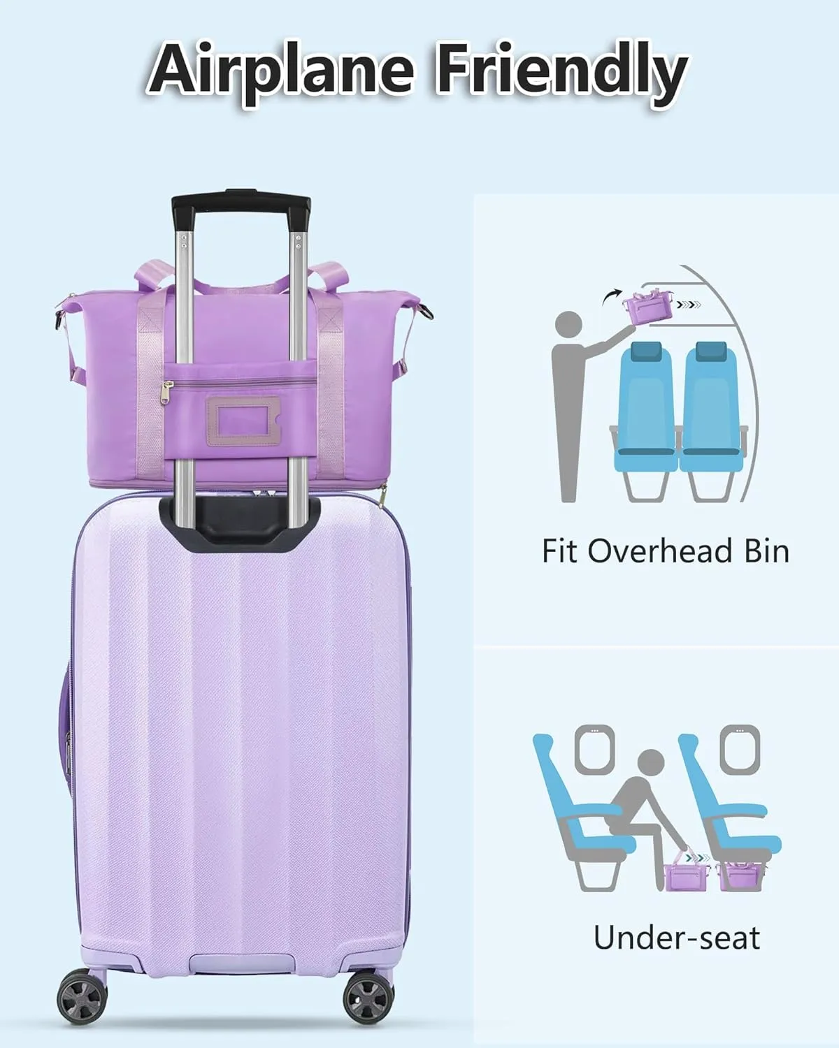 Gifts for Women & Girls-Initial Duffle Bag for Travel, Carry on Bag Duffel Bags, GYM Weekend Overnight Bag with Shoes Compartment,Hospital Bags -Purple C