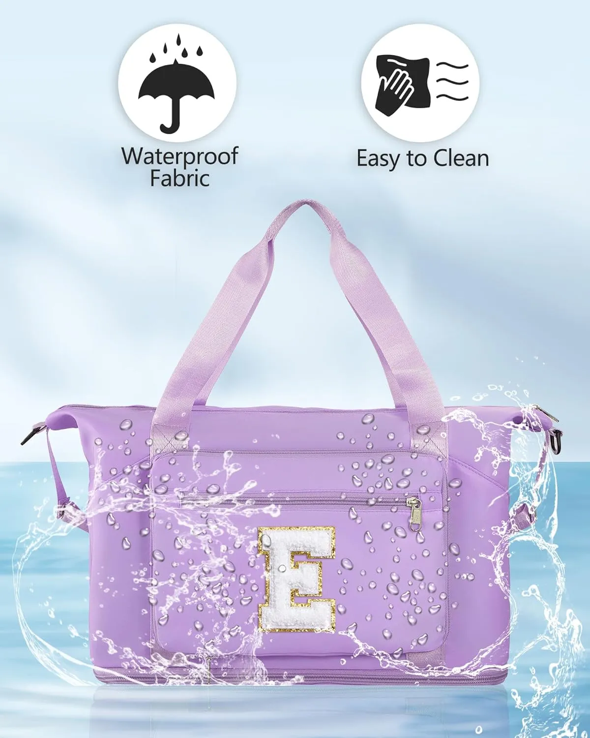 Gifts for Women & Girls-Initial Duffle Bag for Travel, Carry on Bag Duffel Bags, GYM Weekend Overnight Bag with Shoes Compartment,Hospital Bags -Purple E