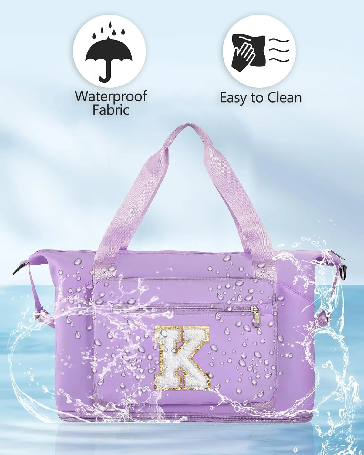 Gifts for Women & Girls-Initial Duffle Bag for Travel, Carry on Bag Duffel Bags, GYM Weekend Overnight Bag with Shoes Compartment,Hospital Bags -Purple K