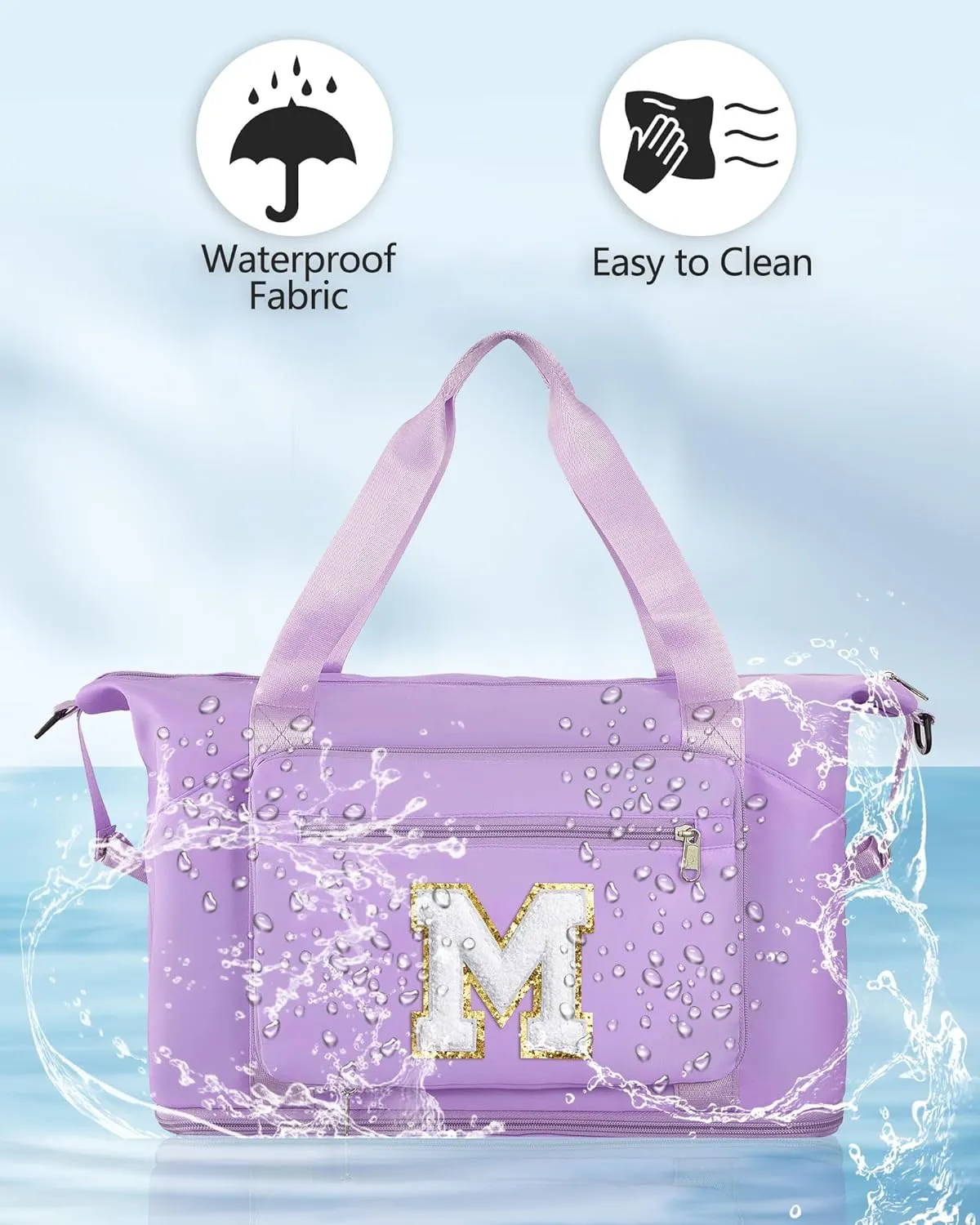 Gifts for Women & Girls-Initial Duffle Bag for Travel, Carry on Bag Duffel Bags, GYM Weekend Overnight Bag with Shoes Compartment,Hospital Bags -Purple M