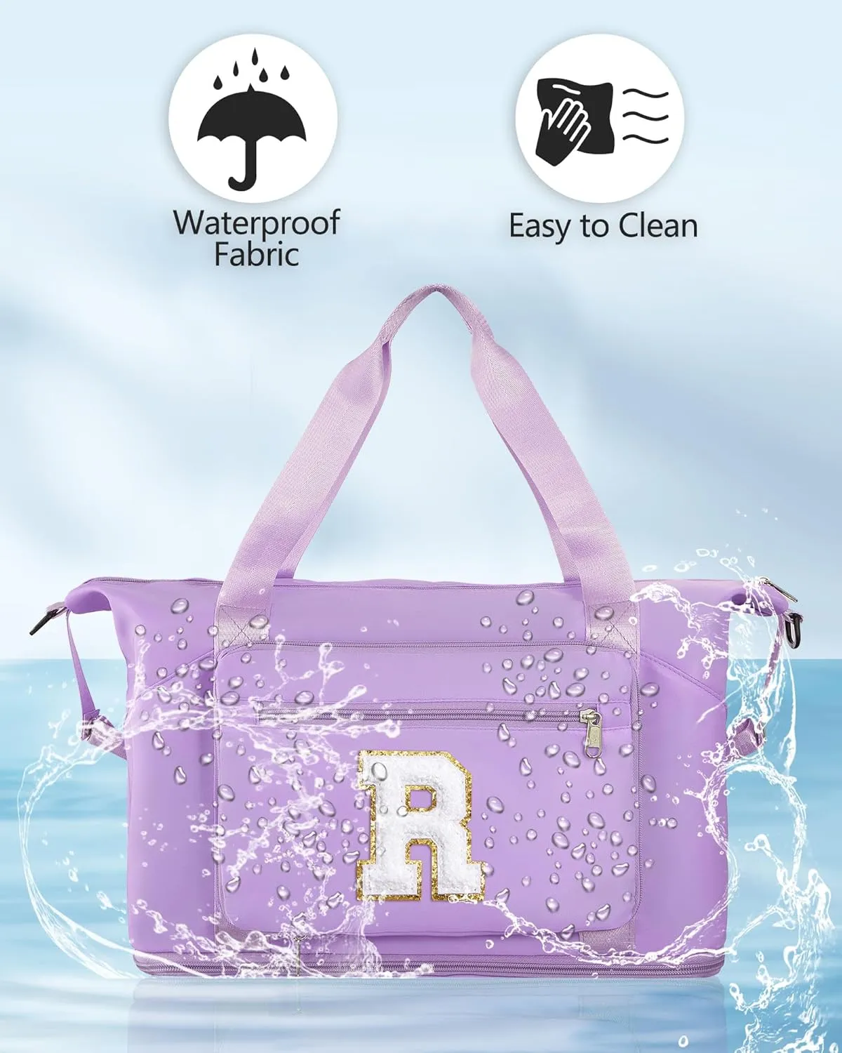Gifts for Women & Girls-Initial Duffle Bag for Travel, Carry on Bag Duffel Bags, GYM Weekend Overnight Bag with Shoes Compartment,Hospital Bags -Purple R