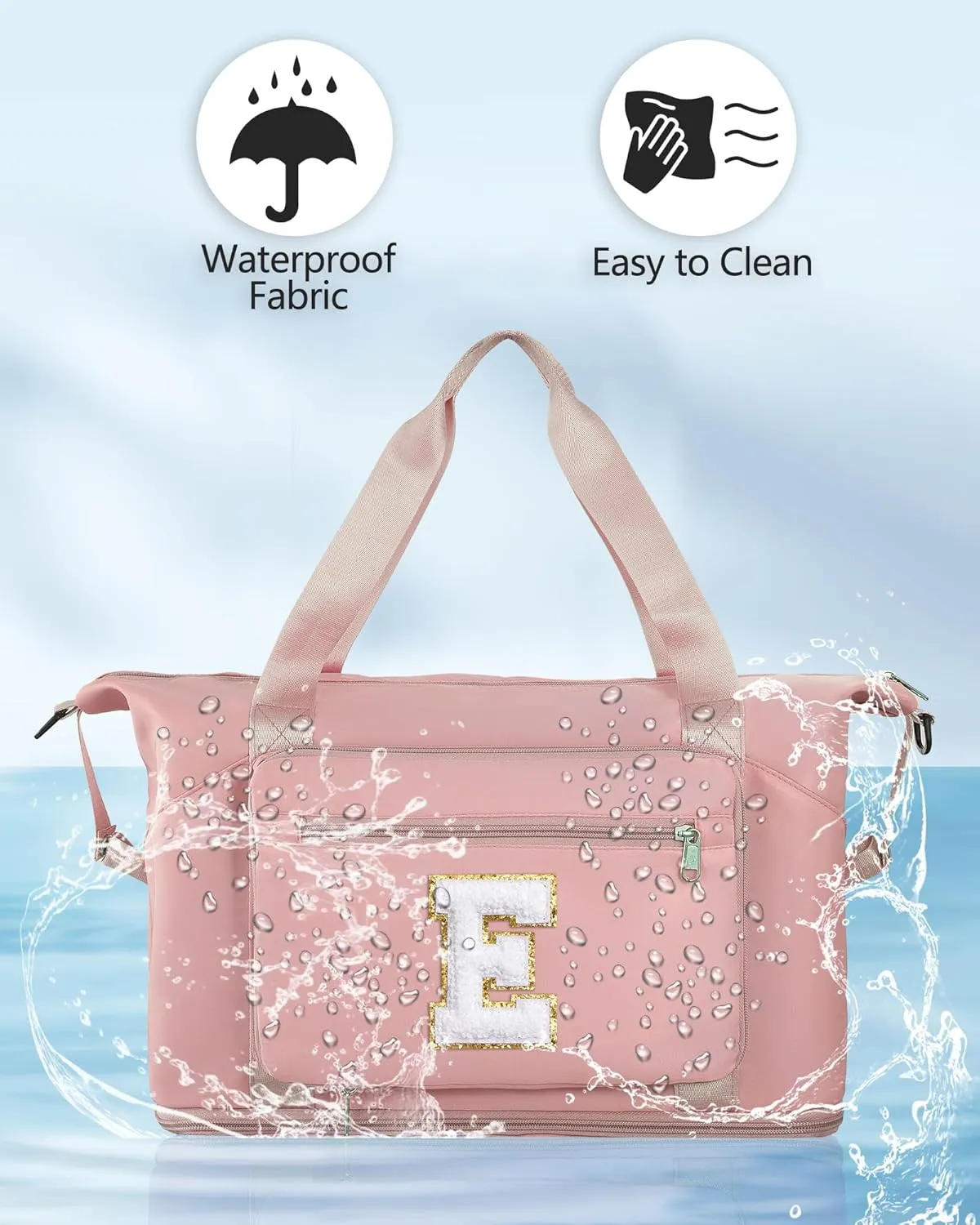 Gifts for Women & Teen Girls,Duffel Bag for Travel with Shoe Compartment, Cute Cool Personalzied Monogrammed Initial Weekend Sleepover Overnight GYM Large Duffel Bag for Kids Teenage-Pink E