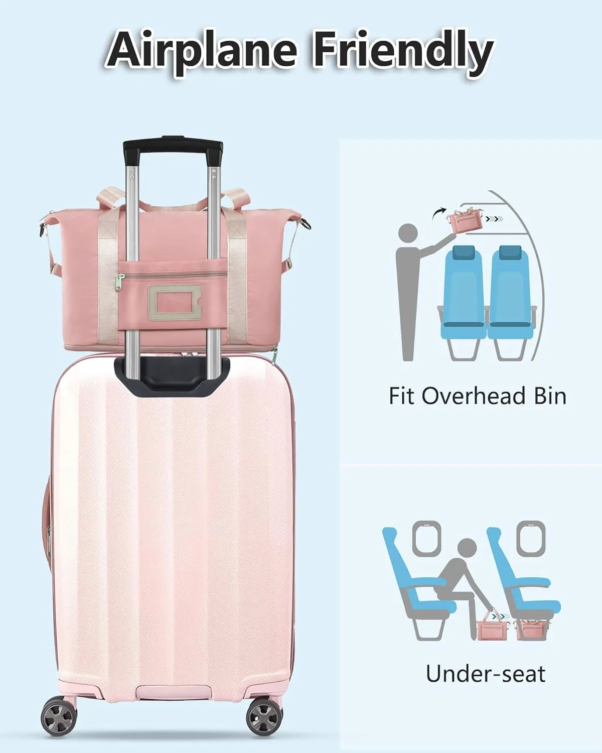 Gifts for Women & Teen Girls,Duffel Bag for Travel with Shoe Compartment, Cute Cool Personalzied Monogrammed Initial Weekend Sleepover Overnight GYM Large Duffel Bag for Kids Teenage-Pink E