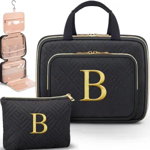 Gifts for Women, Initial Toiletry Makeup Bag Hanging Cosmetic Organizer with Embroidery Letter Personalized Nurse Teacher Appreciation Gift Birthday Mothers Day Gifts for Mom Sister Wife Friend Auntie