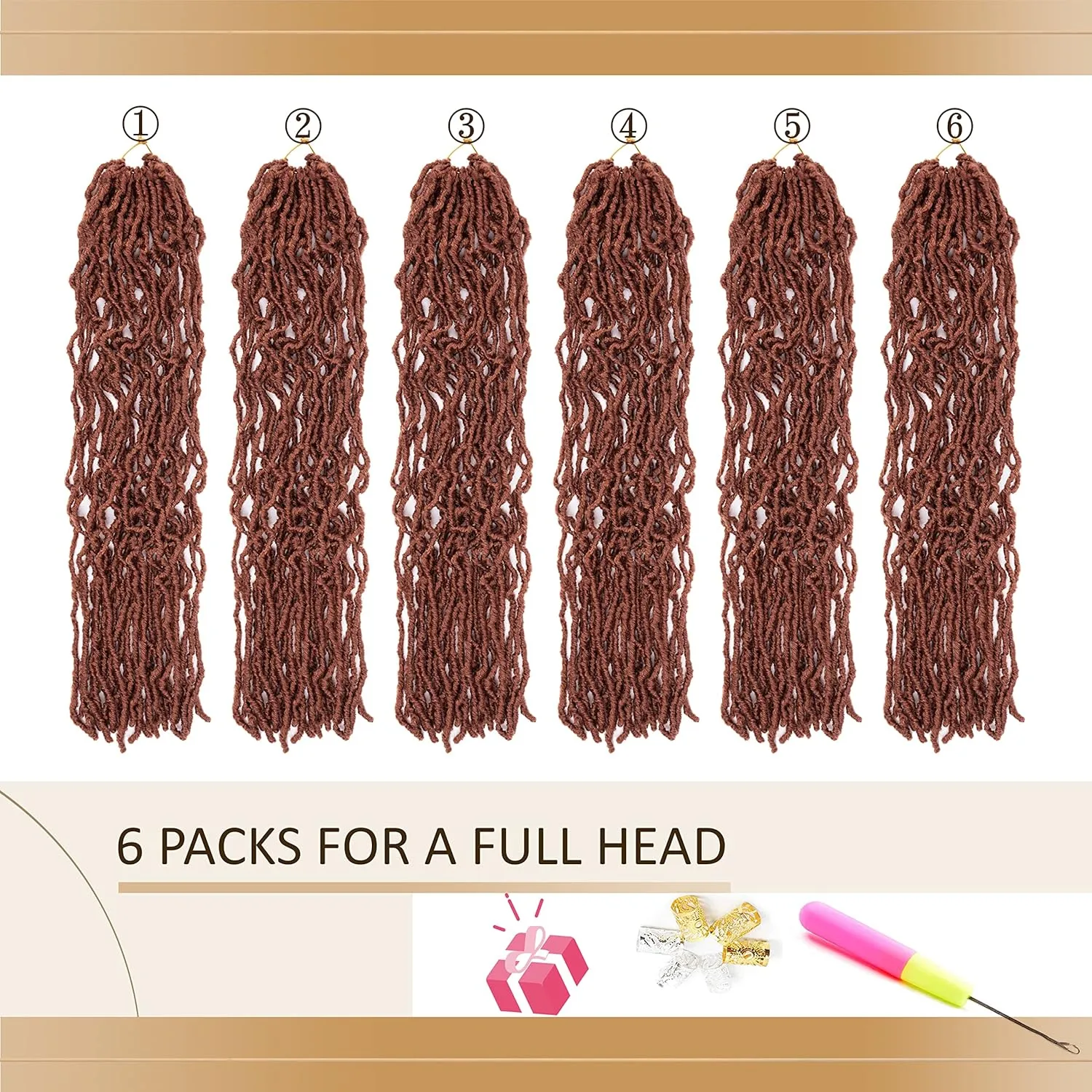 Ginger Faux Locs Crochet Hair Soft Locs 30 inch 6 Packs Long Pre Looped Crochet Locs Goddess Locs Crochet Hair For Black Women Braiding Hair Extensions (30 Inch (Pack of 6), 350#)