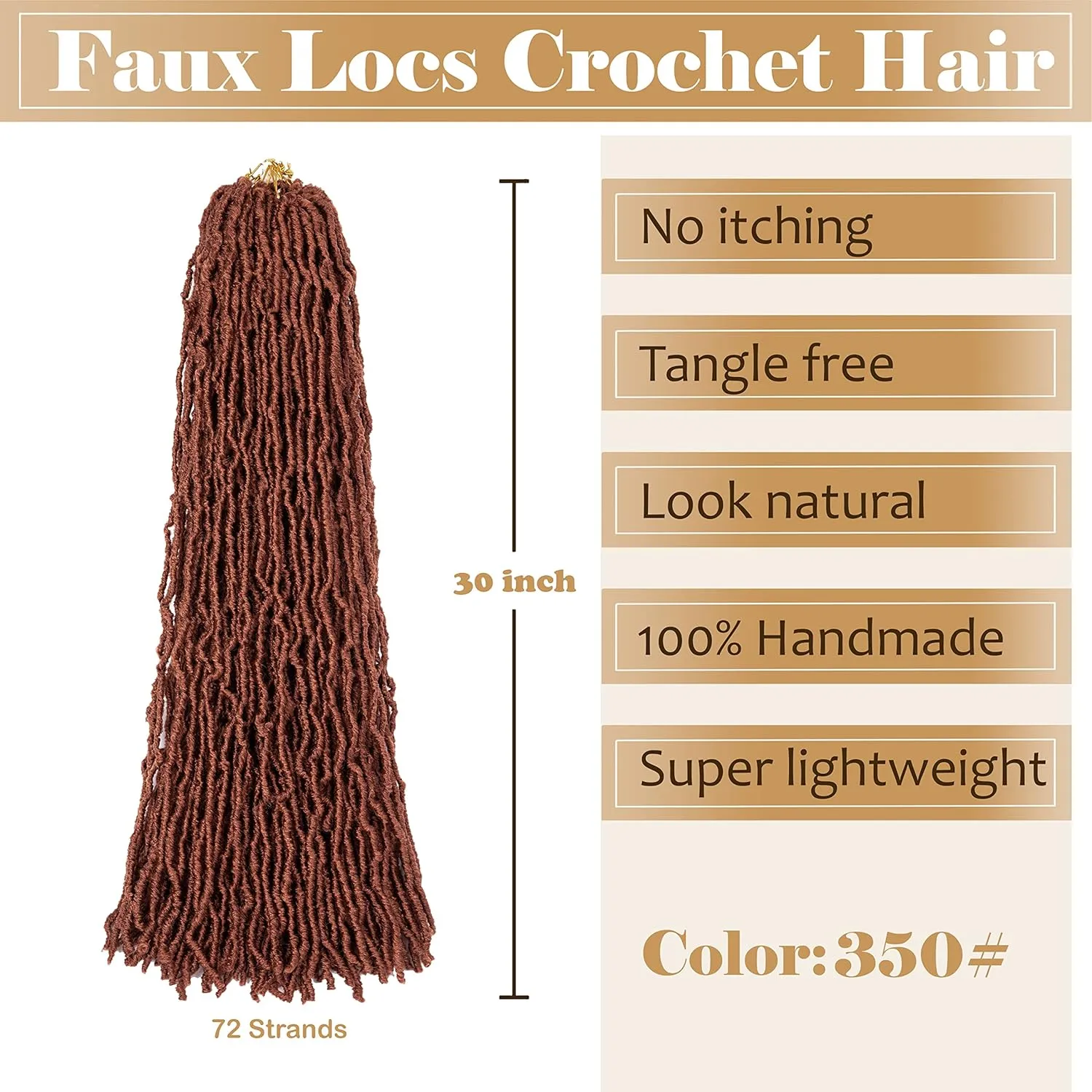 Ginger Faux Locs Crochet Hair Soft Locs 30 inch 6 Packs Long Pre Looped Crochet Locs Goddess Locs Crochet Hair For Black Women Braiding Hair Extensions (30 Inch (Pack of 6), 350#)