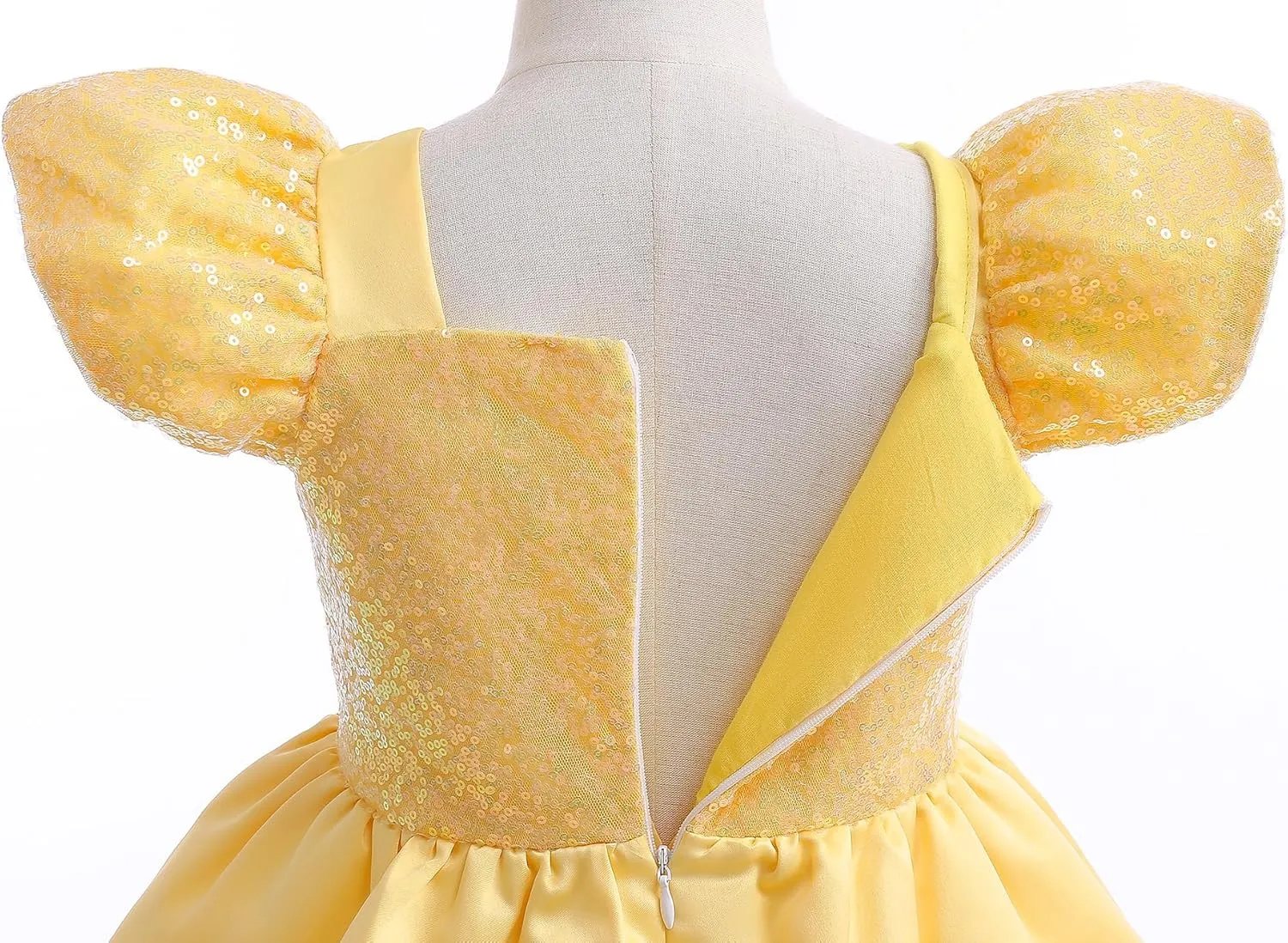 Girls Belle Princess Dress Kids Yellow Party Costume Girls Belle Dress Up with Jewelry Accessories 9-10Years