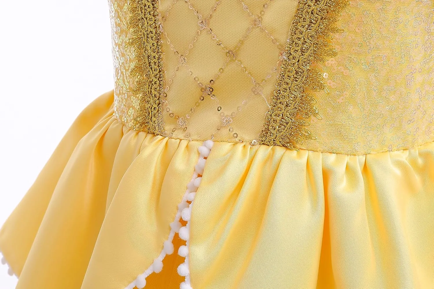 Girls Belle Princess Dress Kids Yellow Party Costume Girls Belle Dress Up with Jewelry Accessories 9-10Years
