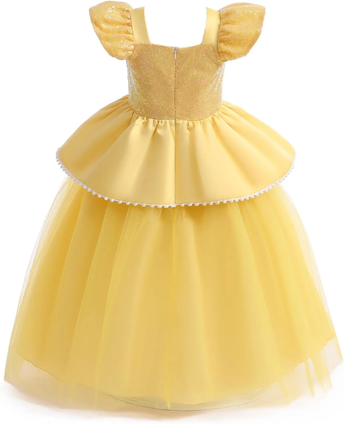 Girls Belle Princess Dress Kids Yellow Party Costume Girls Belle Dress Up with Jewelry Accessories 9-10Years