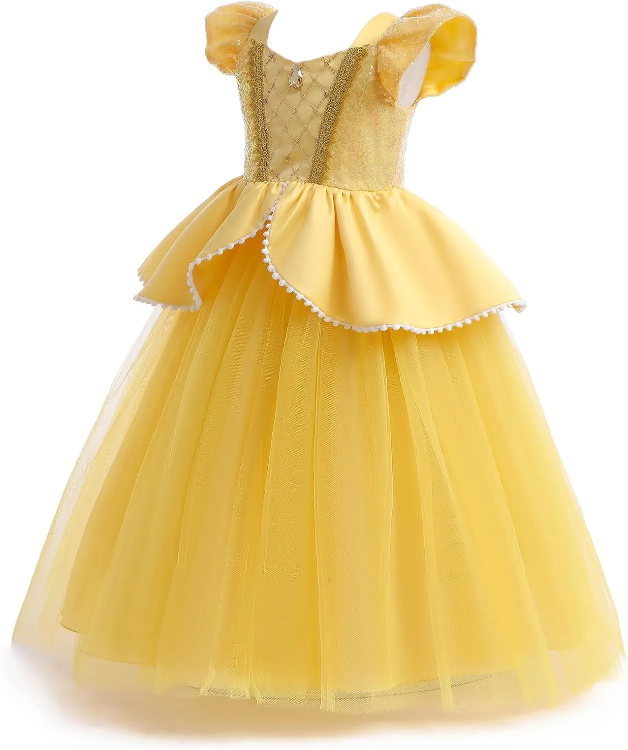 Girls Belle Princess Dress Kids Yellow Party Costume Girls Belle Dress Up with Jewelry Accessories 9-10Years