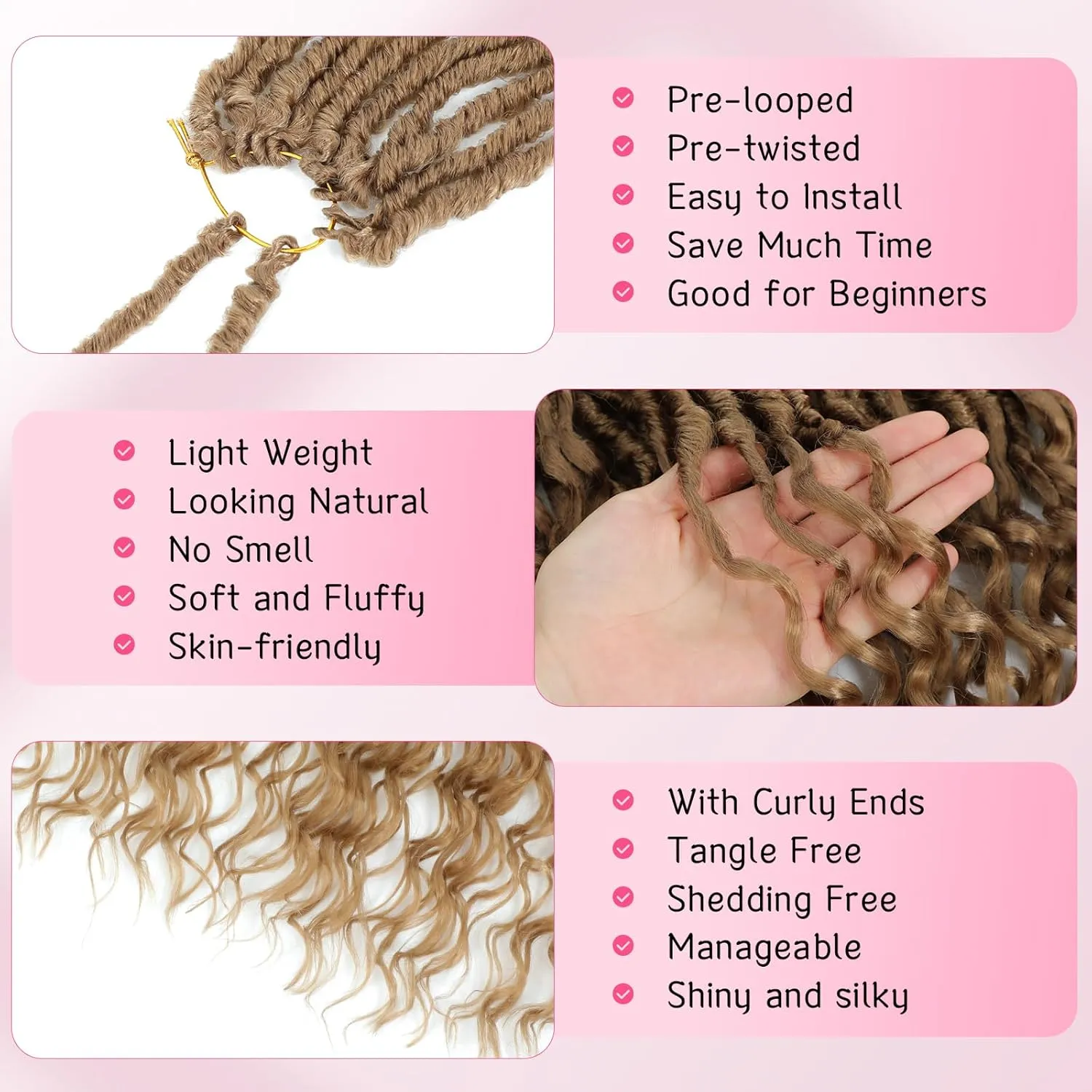 Goddess Locs Crochet Hair Faux Locs with Curly Ends 18 Inch 8 Packs Crochet Hair for Women Pre-Looped Soft Locs Hair With Curly Ends Blonde Color