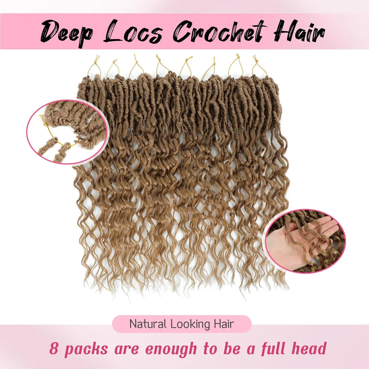 Goddess Locs Crochet Hair Faux Locs with Curly Ends 18 Inch 8 Packs Crochet Hair for Women Pre-Looped Soft Locs Hair With Curly Ends Blonde Color