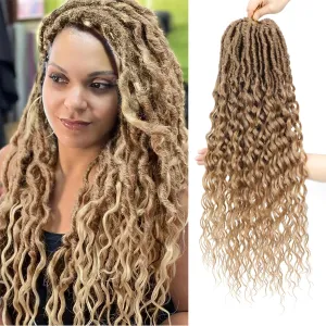 Goddess Locs Crochet Hair Faux Locs with Curly Ends 18 Inch 8 Packs Crochet Hair for Women Pre-Looped Soft Locs Hair With Curly Ends Blonde Color