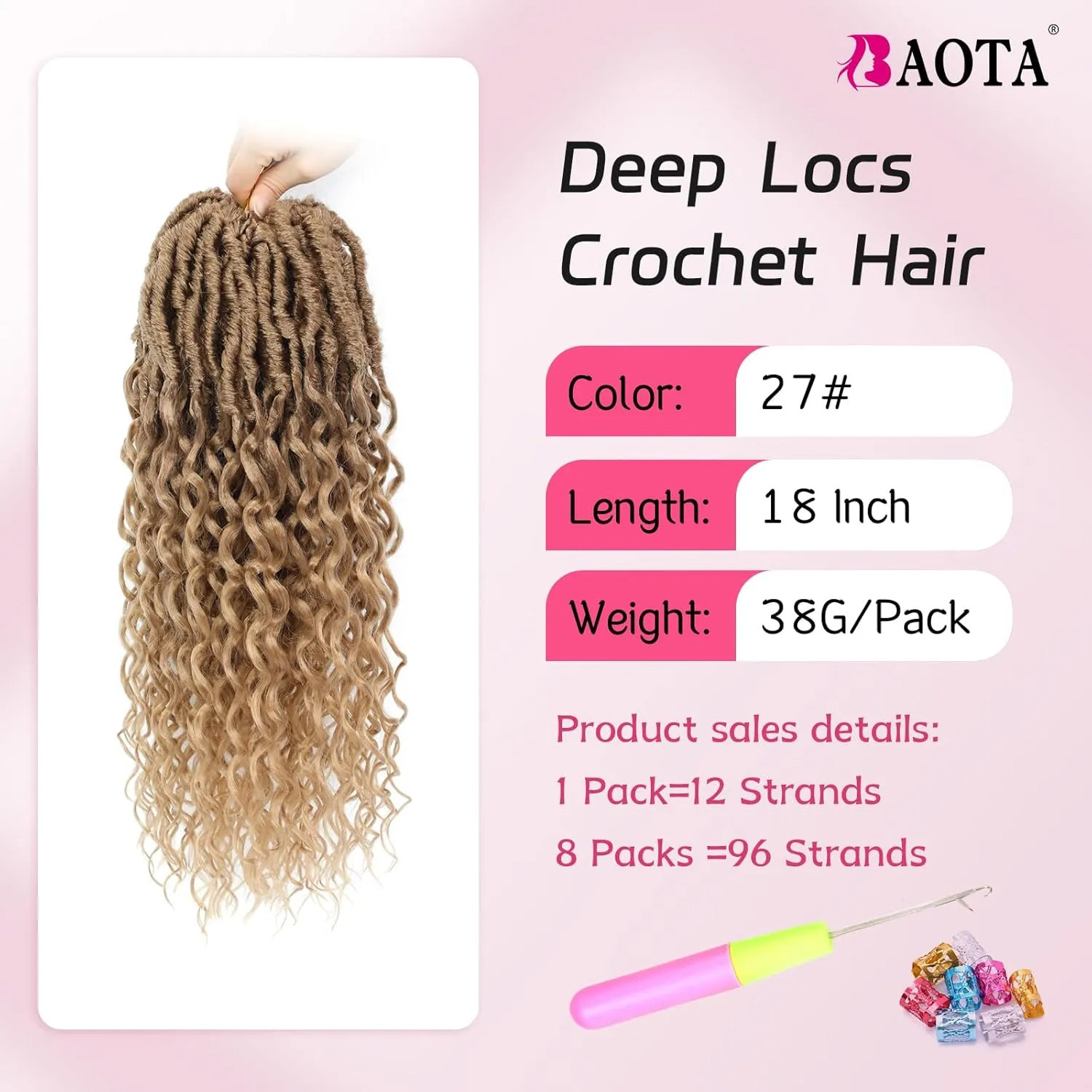 Goddess Locs Crochet Hair Faux Locs with Curly Ends 18 Inch 8 Packs Crochet Hair for Women Pre-Looped Soft Locs Hair With Curly Ends Blonde Color
