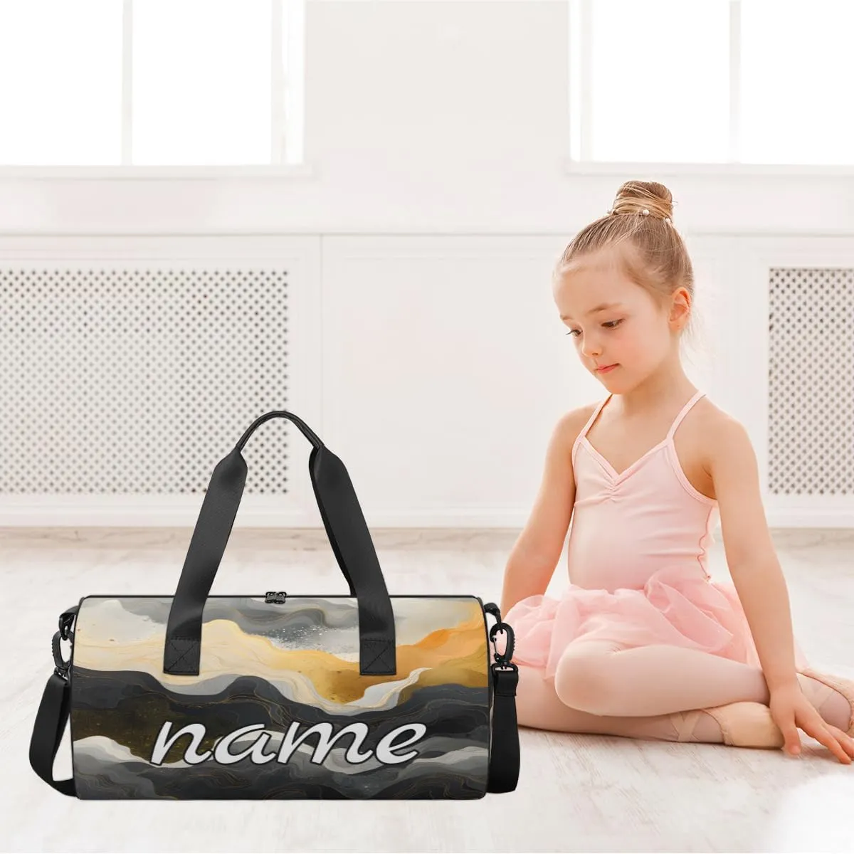 Gold Black Marble Personalized Dance Bags, Gold Black Marble Custom Sport Duffel Bag Travel Duffle Bag Overnight Weekender Bag