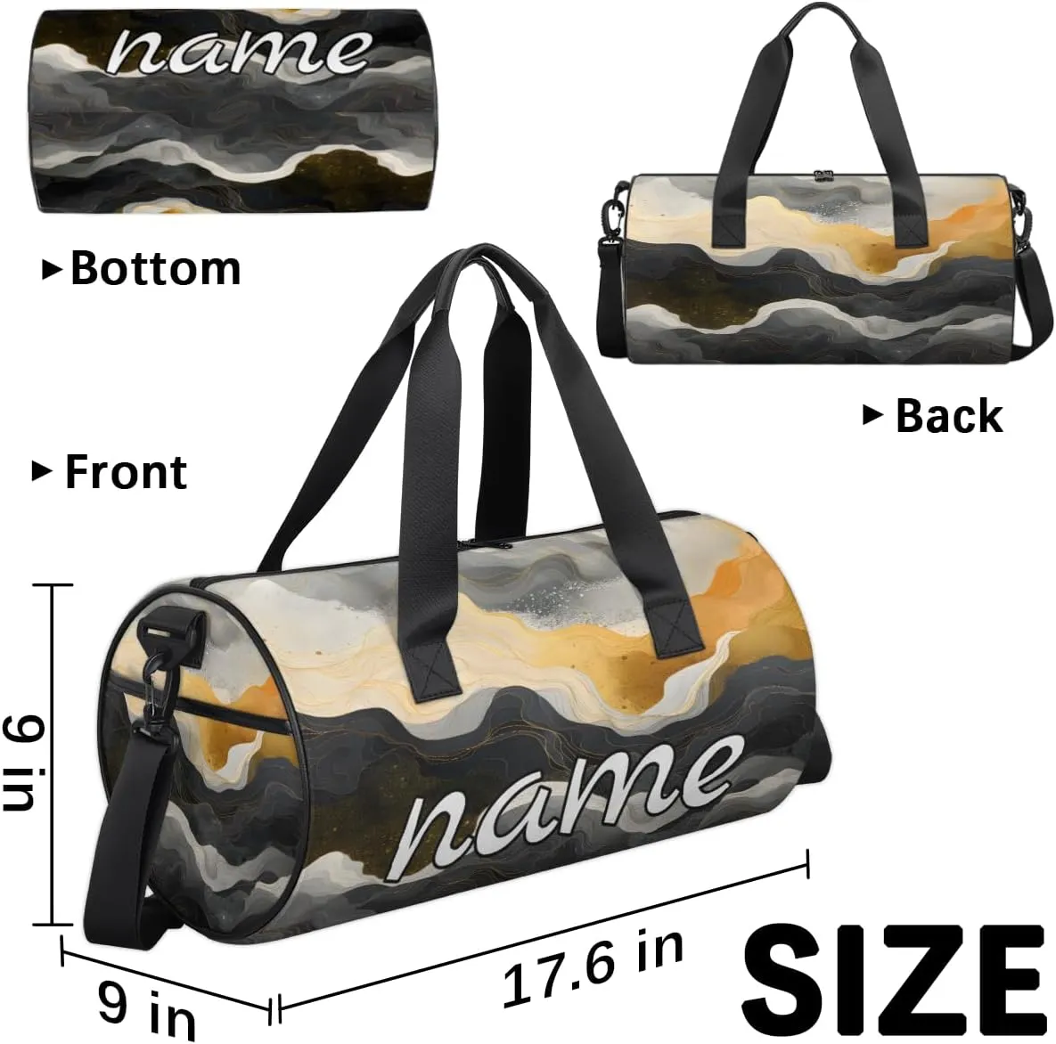 Gold Black Marble Personalized Dance Bags, Gold Black Marble Custom Sport Duffel Bag Travel Duffle Bag Overnight Weekender Bag