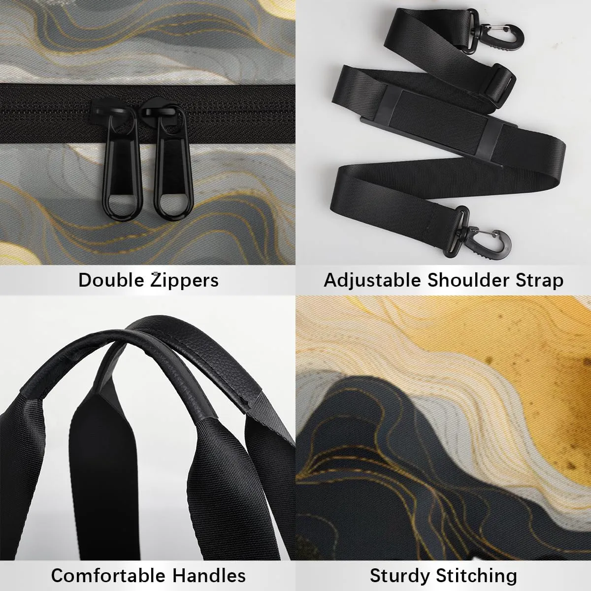Gold Black Marble Personalized Dance Bags, Gold Black Marble Custom Sport Duffel Bag Travel Duffle Bag Overnight Weekender Bag