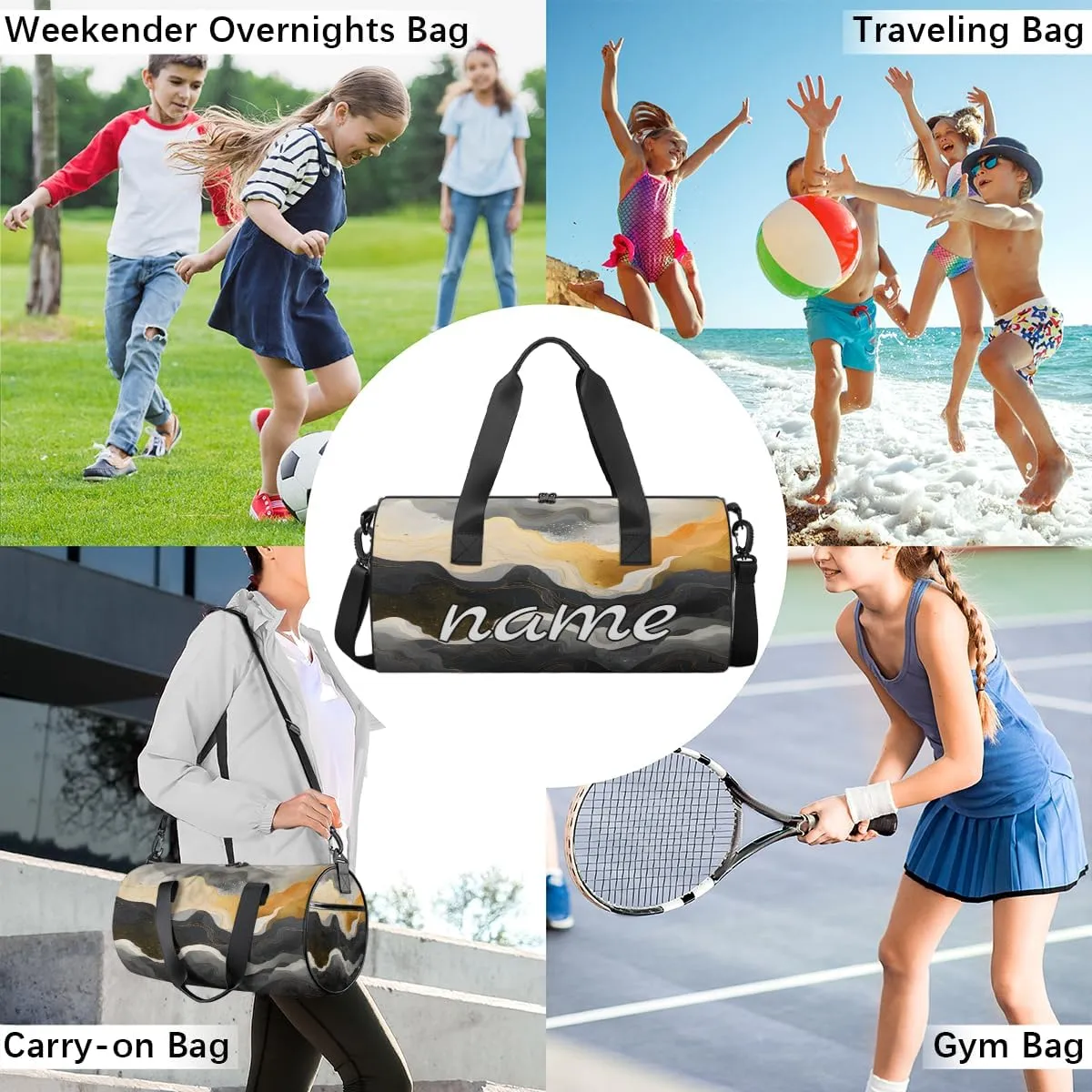 Gold Black Marble Personalized Dance Bags, Gold Black Marble Custom Sport Duffel Bag Travel Duffle Bag Overnight Weekender Bag