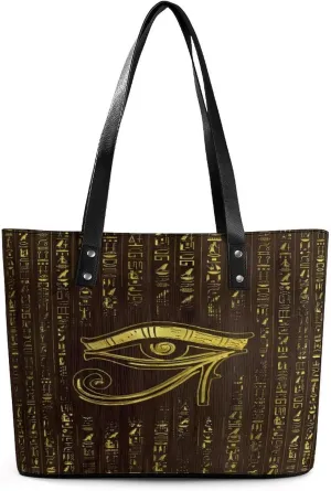Golden Egyptian Eye Of Horus Hieroglyphics Women Tote Bags Top Handle Satchel Handbags Faux Leather Tassel Shoulder Purse