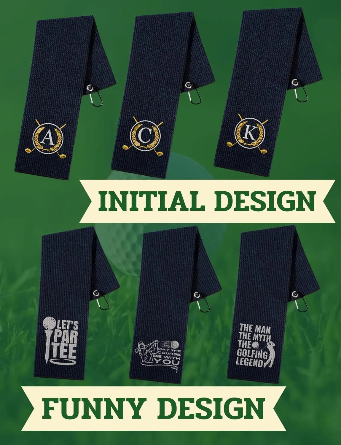Golf Towels Gift, Monogrammed Golf Towels for Golf Bags for Men and Women on National Golf Day, Retirement, Birthday, and Christmas, 16”x 24” Microfiber Golf Towel - Initial D