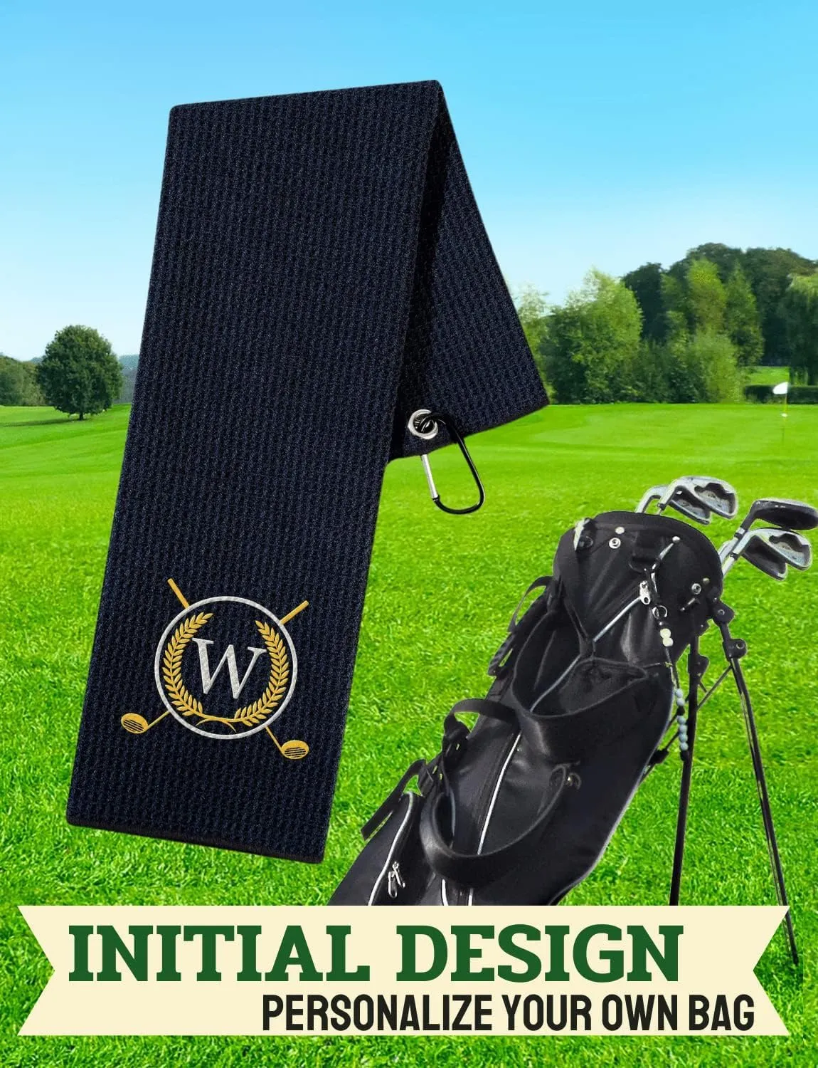 Golf Towels Gift, Monogrammed Golf Towels for Golf Bags for Men and Women on National Golf Day, Retirement, Birthday, and Christmas, 16”x 24” Microfiber Golf Towel - Initial D