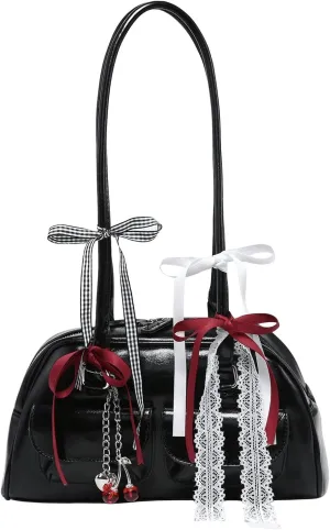 GORGLITTER Women's Y2k Coquette Purse Bow Kawaii Shoulder Bag Ita Bag Faux Leather Tote Bag