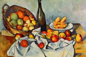GRANDART.COM - Bottle and Apple Basket - Canvas Wall Art By Paul Cezanne