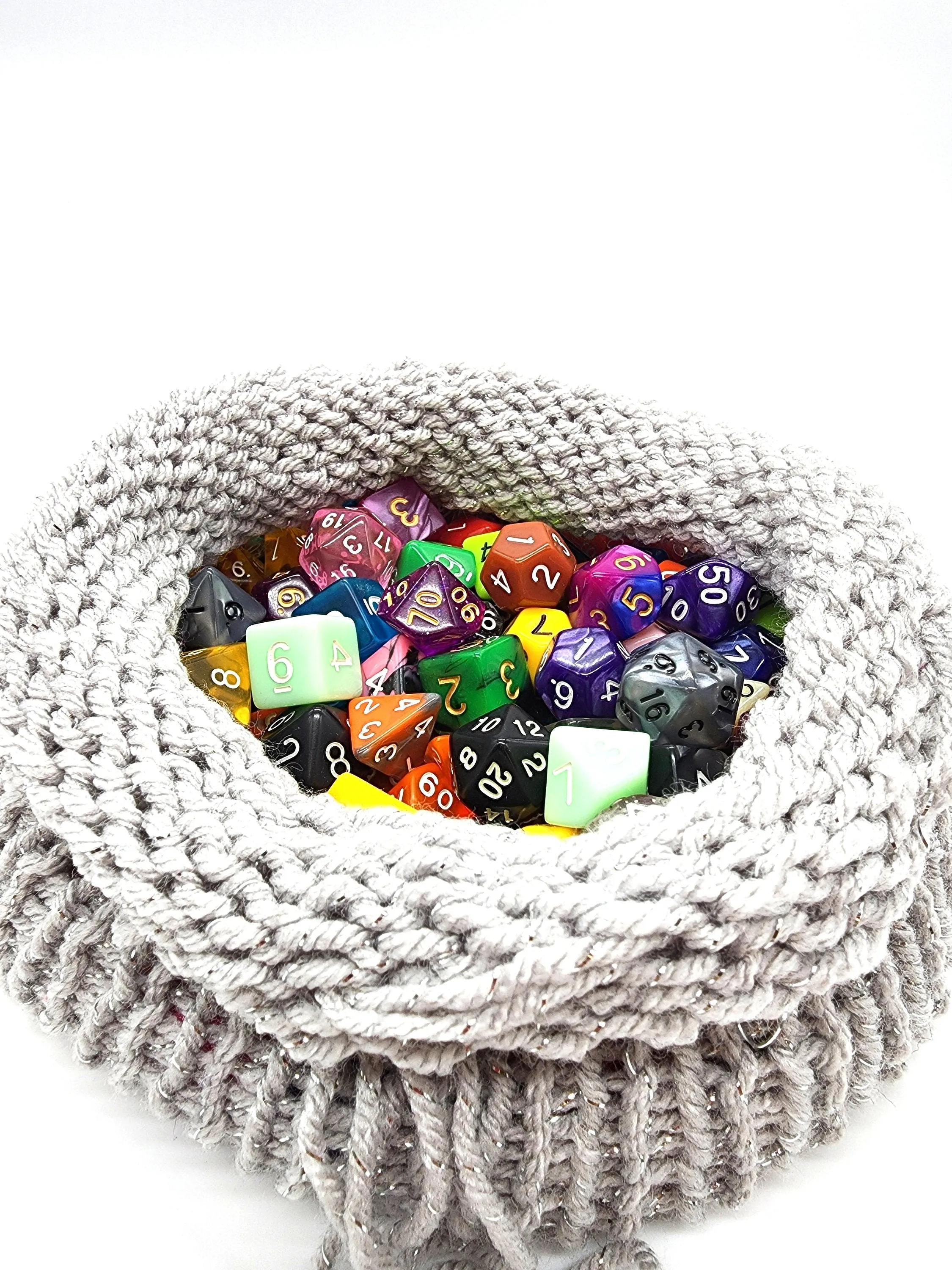 Gray and Silver Drawstring Dice Bag, Dice Pouch, DND