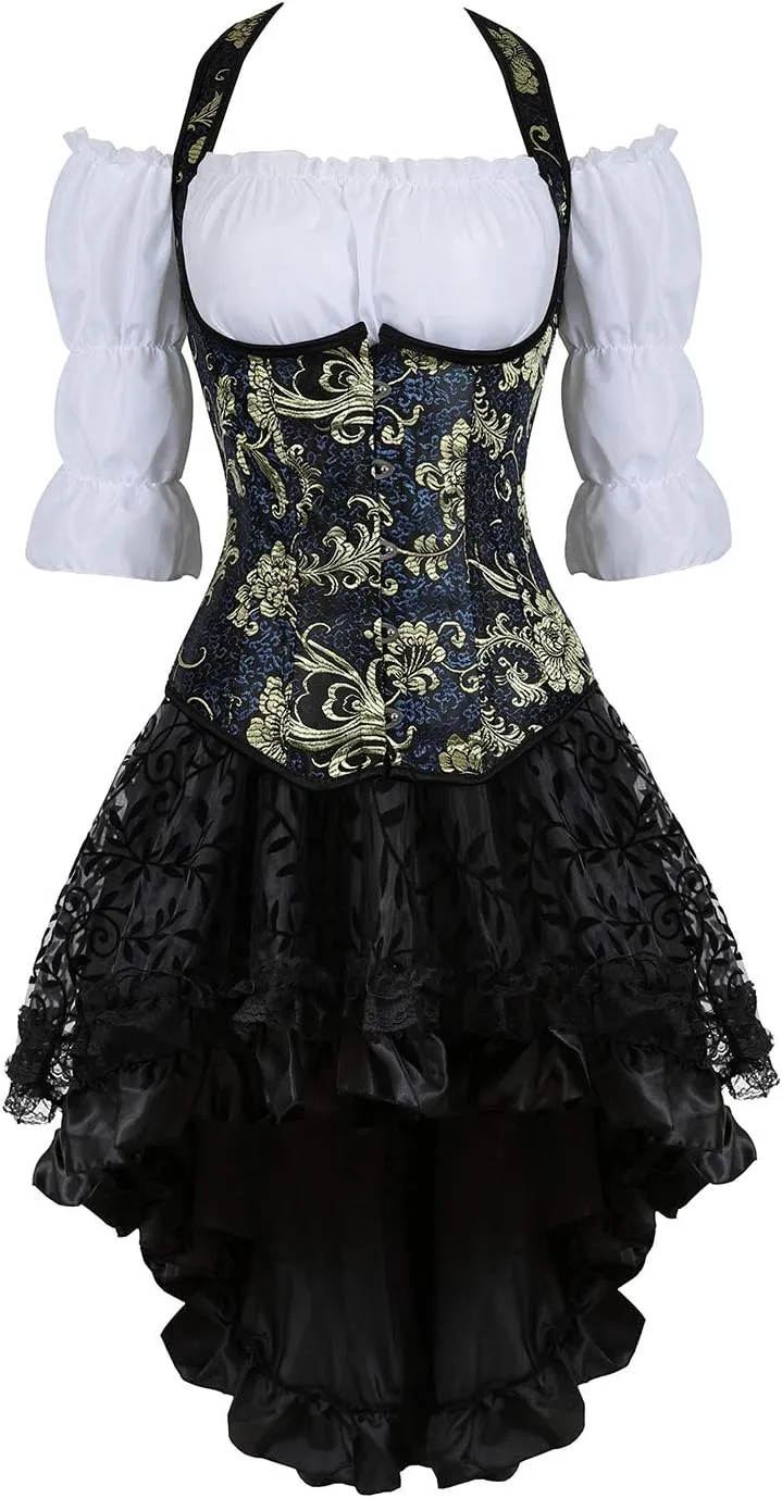 Grebrafan Steampunk Midi Skirt for Women Tulle Multi Layered High Low Outfits Party