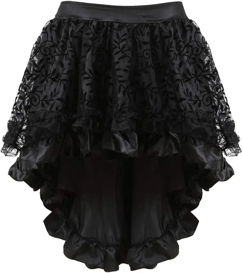 Grebrafan Steampunk Midi Skirt for Women Tulle Multi Layered High Low Outfits Party