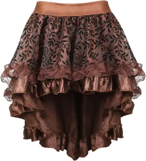 Grebrafan Steampunk Midi Skirt for Women Tulle Multi Layered High Low Outfits Party