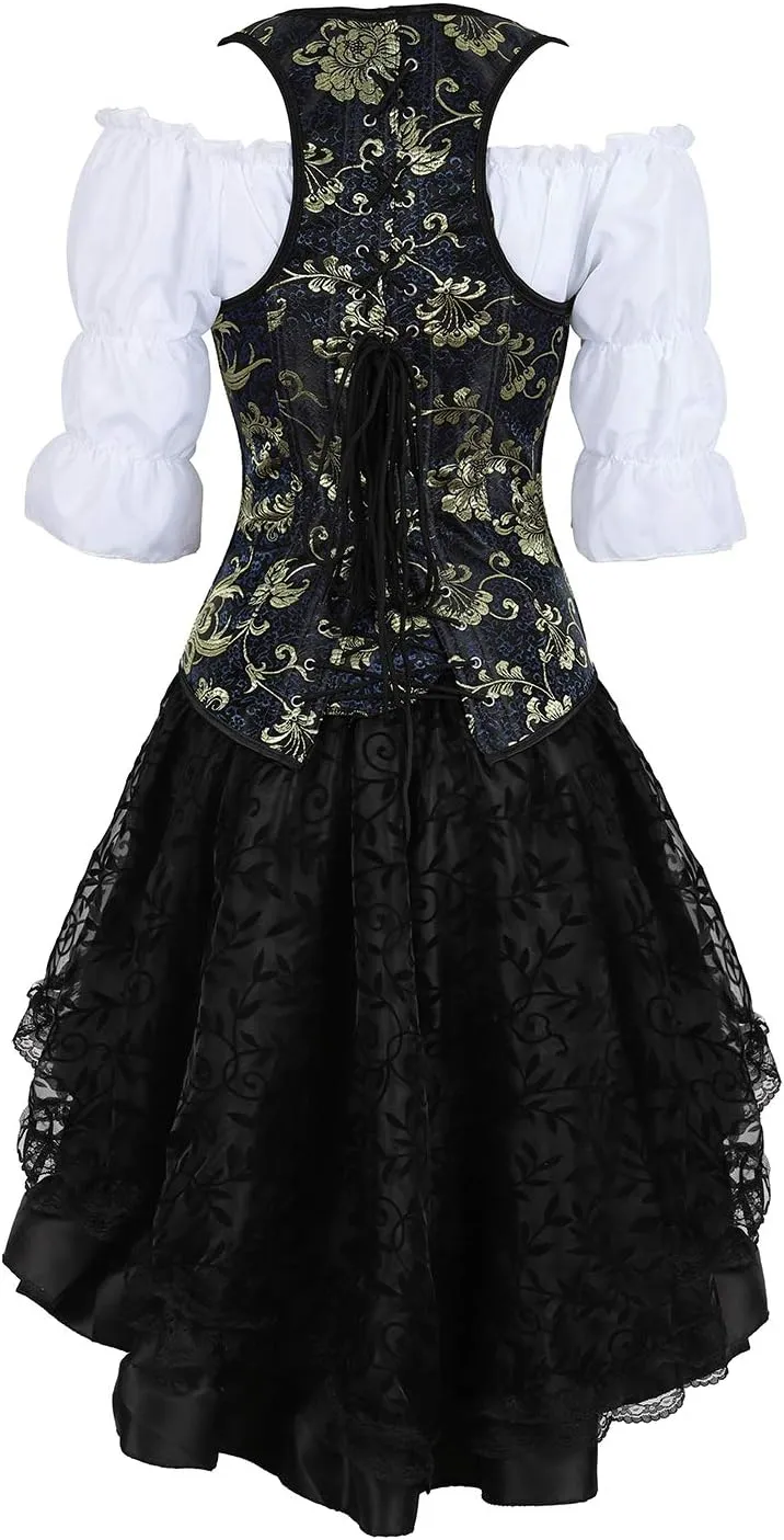Grebrafan Steampunk Midi Skirt for Women Tulle Multi Layered High Low Outfits Party