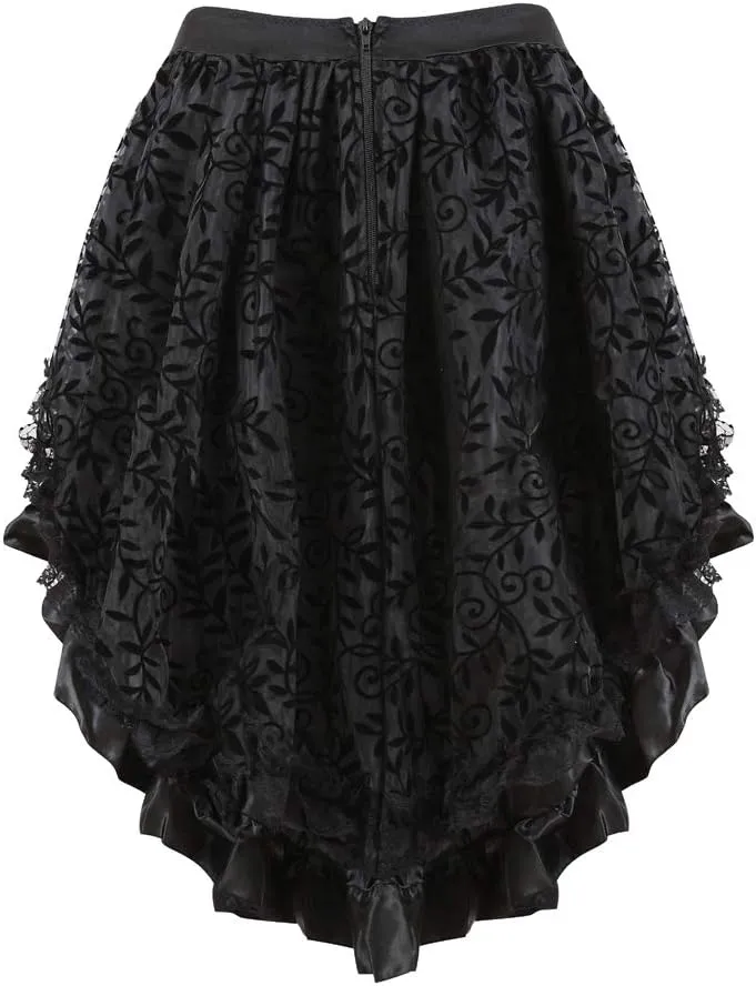 Grebrafan Steampunk Midi Skirt for Women Tulle Multi Layered High Low Outfits Party