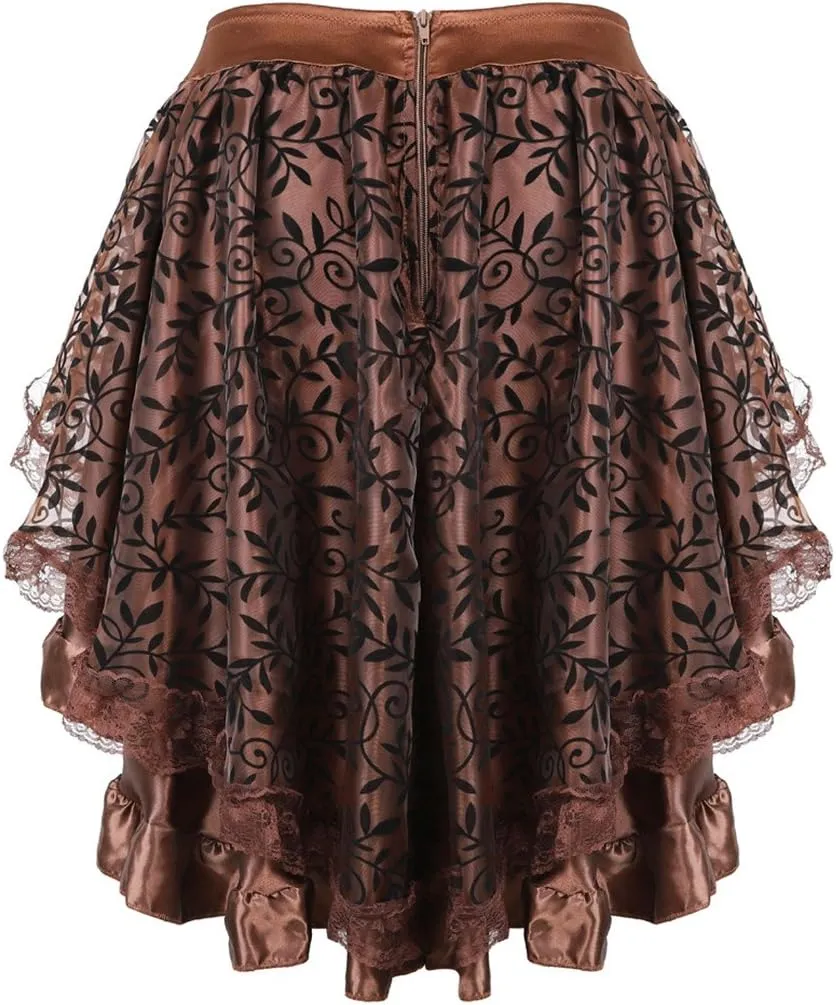 Grebrafan Steampunk Midi Skirt for Women Tulle Multi Layered High Low Outfits Party