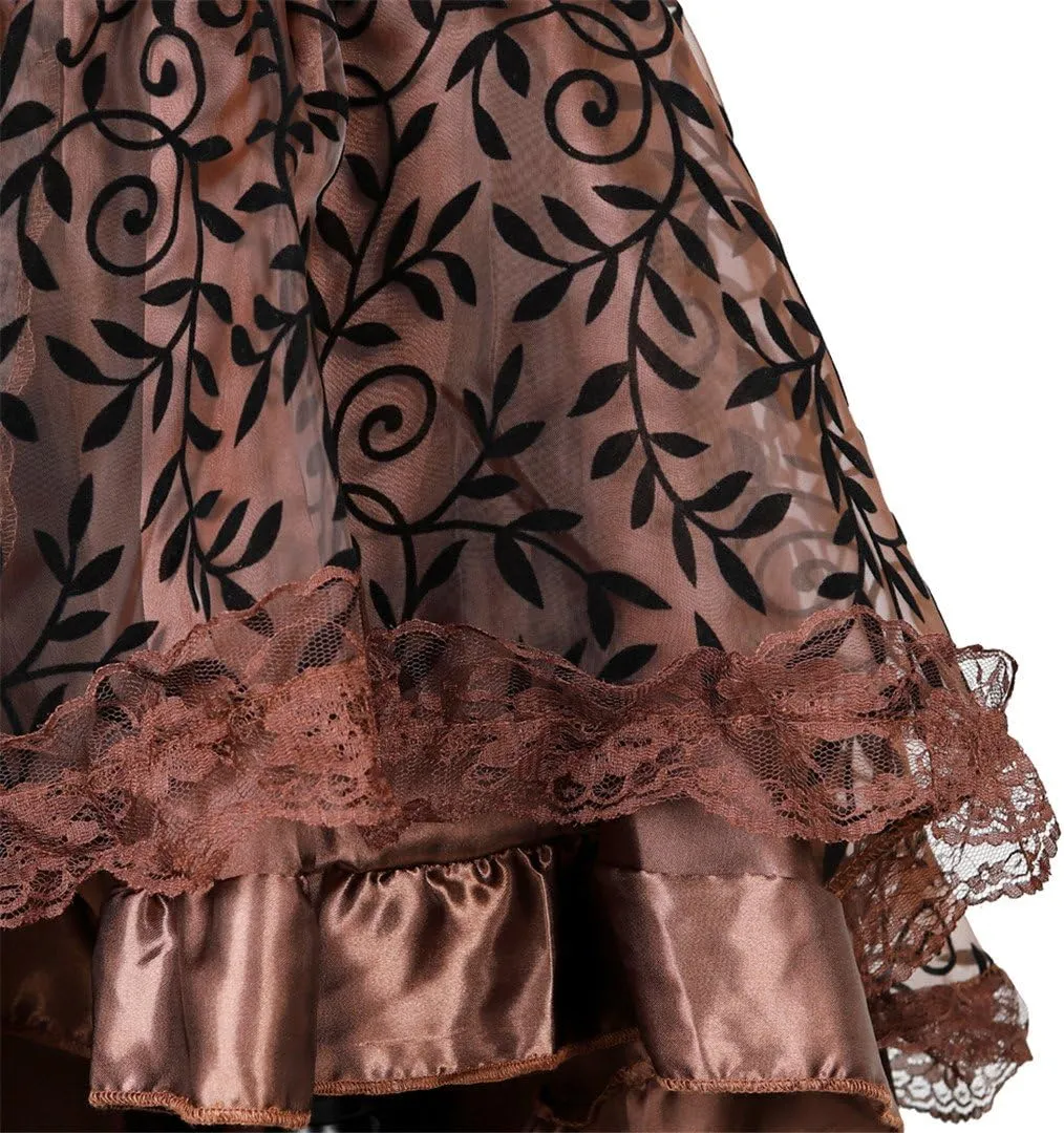Grebrafan Steampunk Midi Skirt for Women Tulle Multi Layered High Low Outfits Party