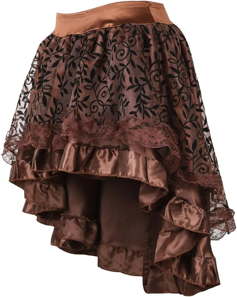 Grebrafan Steampunk Midi Skirt for Women Tulle Multi Layered High Low Outfits Party