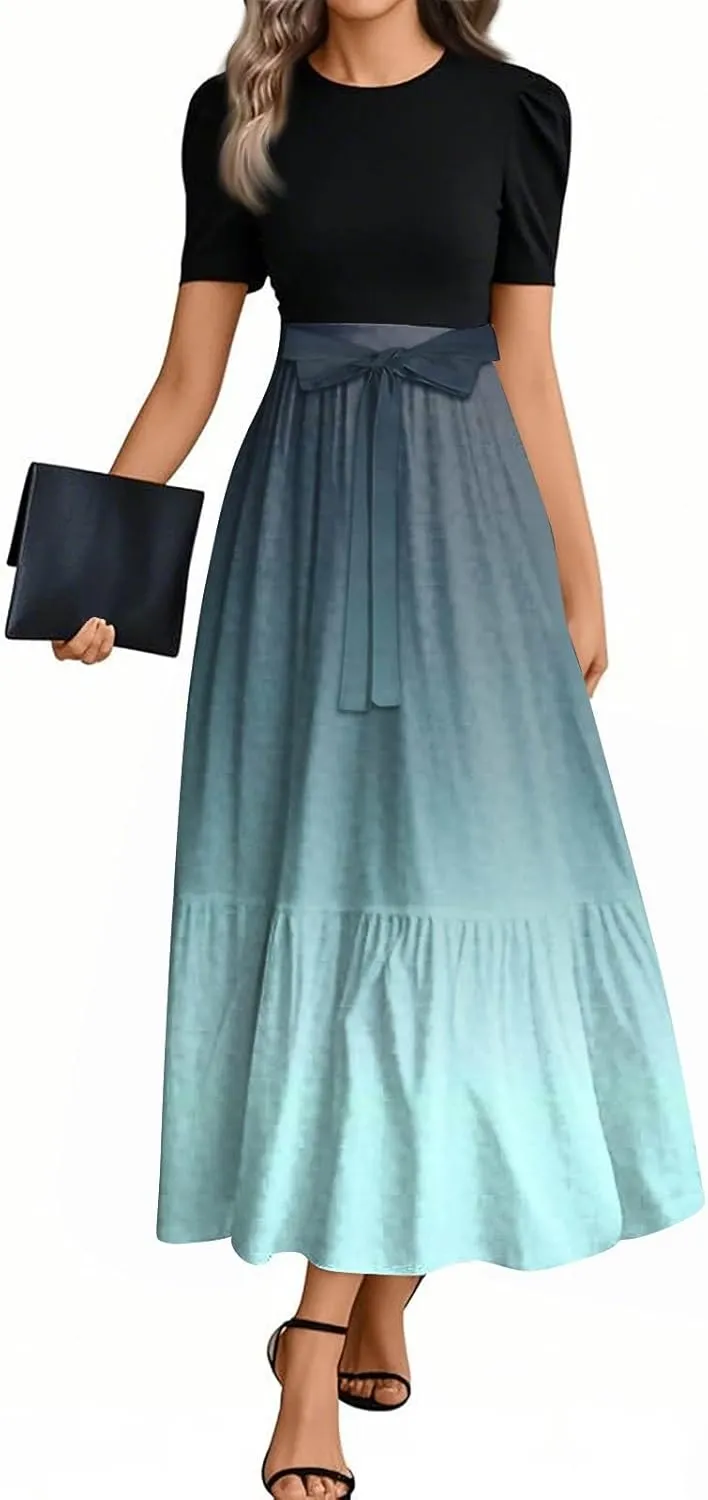 Guest Wedding Dresses for Women 2025 Summer Elegant Classy Short Sleeve A Line Work Dress Wrap Empire Waist Sundress