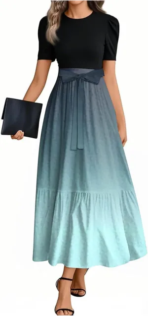 Guest Wedding Dresses for Women 2025 Summer Elegant Classy Short Sleeve A Line Work Dress Wrap Empire Waist Sundress