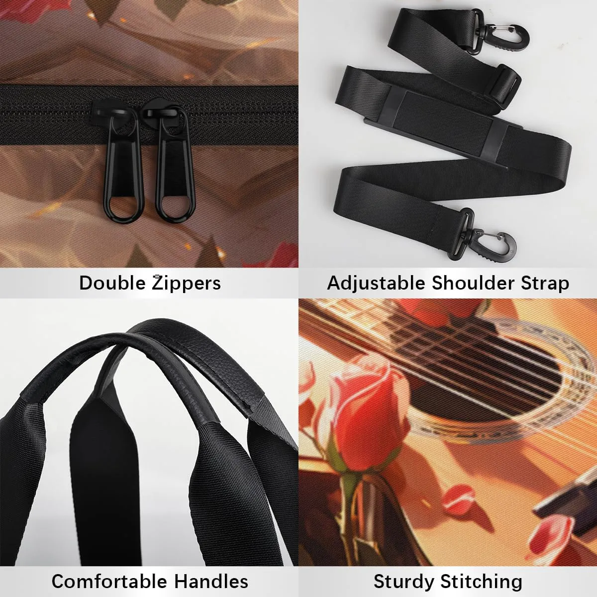 Guitar Note Flower Custom Duffel Bags Weekender Bags Custom Sport Duffel Bag Carry on Overnight Weekender Bag