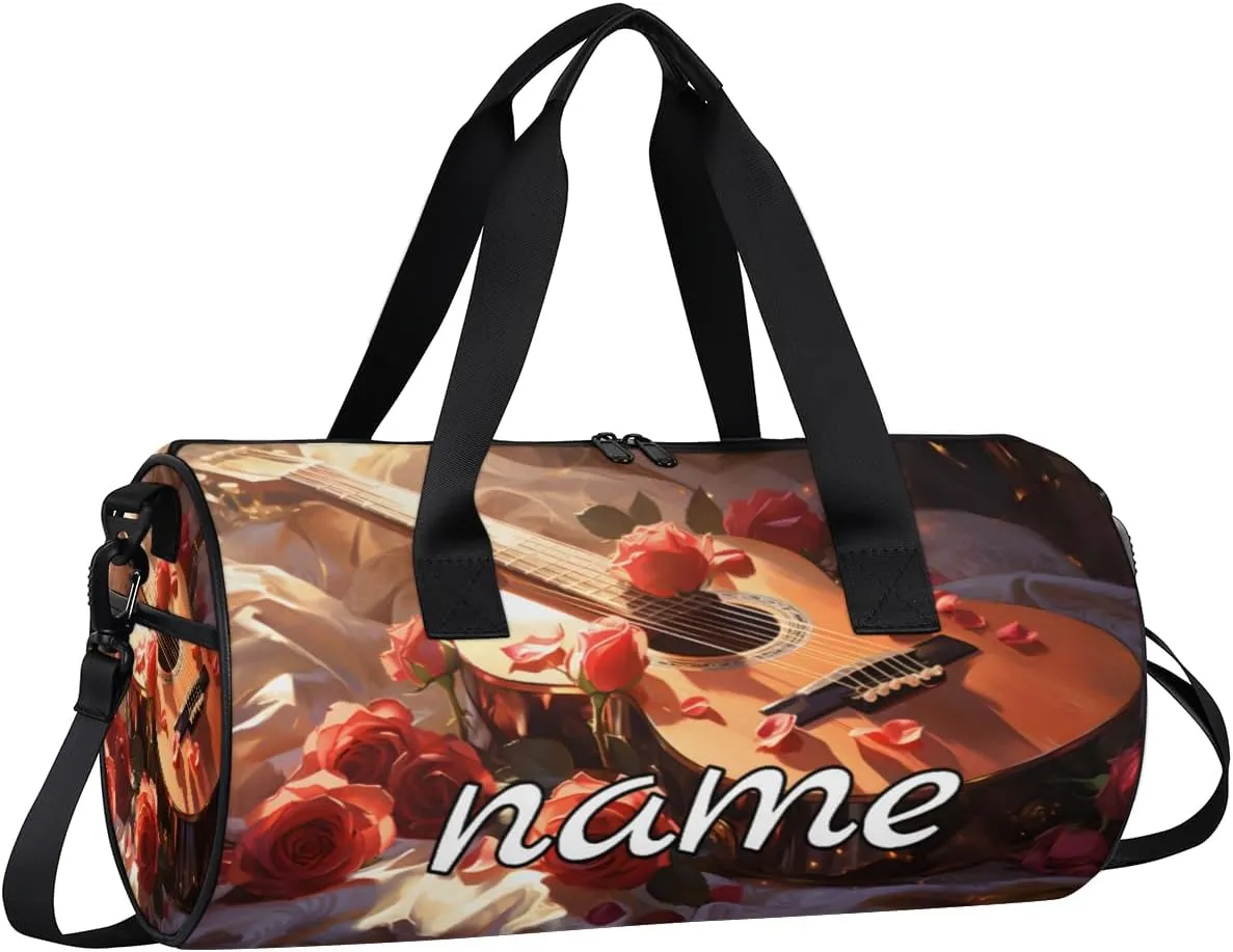Guitar Note Flower Custom Duffel Bags Weekender Bags Custom Sport Duffel Bag Carry on Overnight Weekender Bag