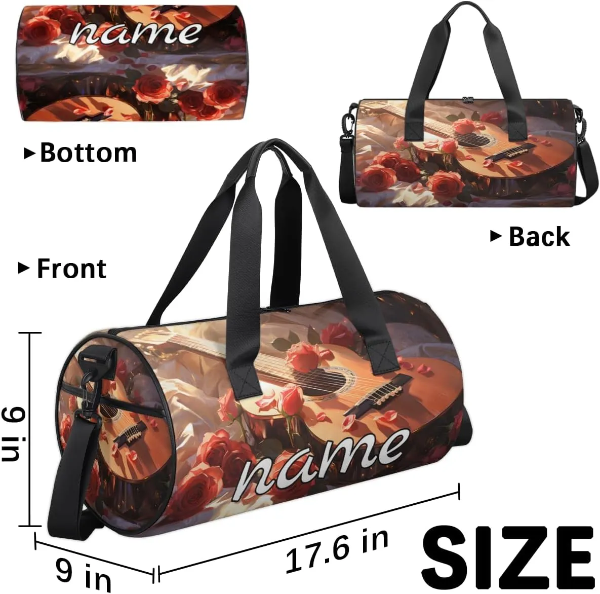 Guitar Note Flower Custom Duffel Bags Weekender Bags Custom Sport Duffel Bag Carry on Overnight Weekender Bag