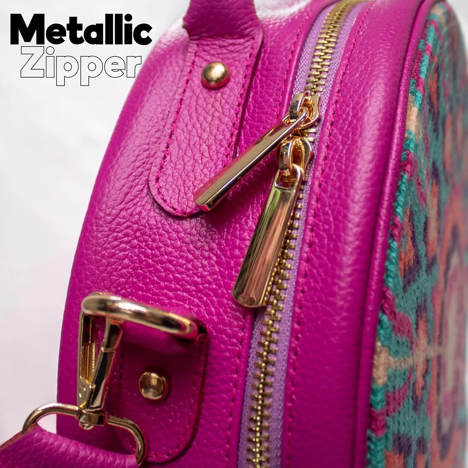 Handcrafted Leather Shoulder Bag for Women - Elegant Leather Bags with Unique Wayuu Weaving - Versatile Genuine Leather Shoulder Bag - Premium Colombian Materials and Design - Fuchsia 1