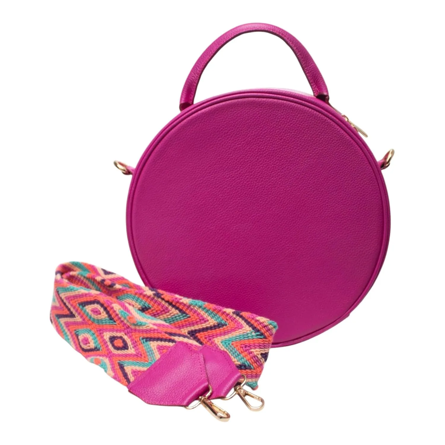 Handcrafted Leather Shoulder Bag for Women - Elegant Leather Bags with Unique Wayuu Weaving - Versatile Genuine Leather Shoulder Bag - Premium Colombian Materials and Design - Fuchsia 1