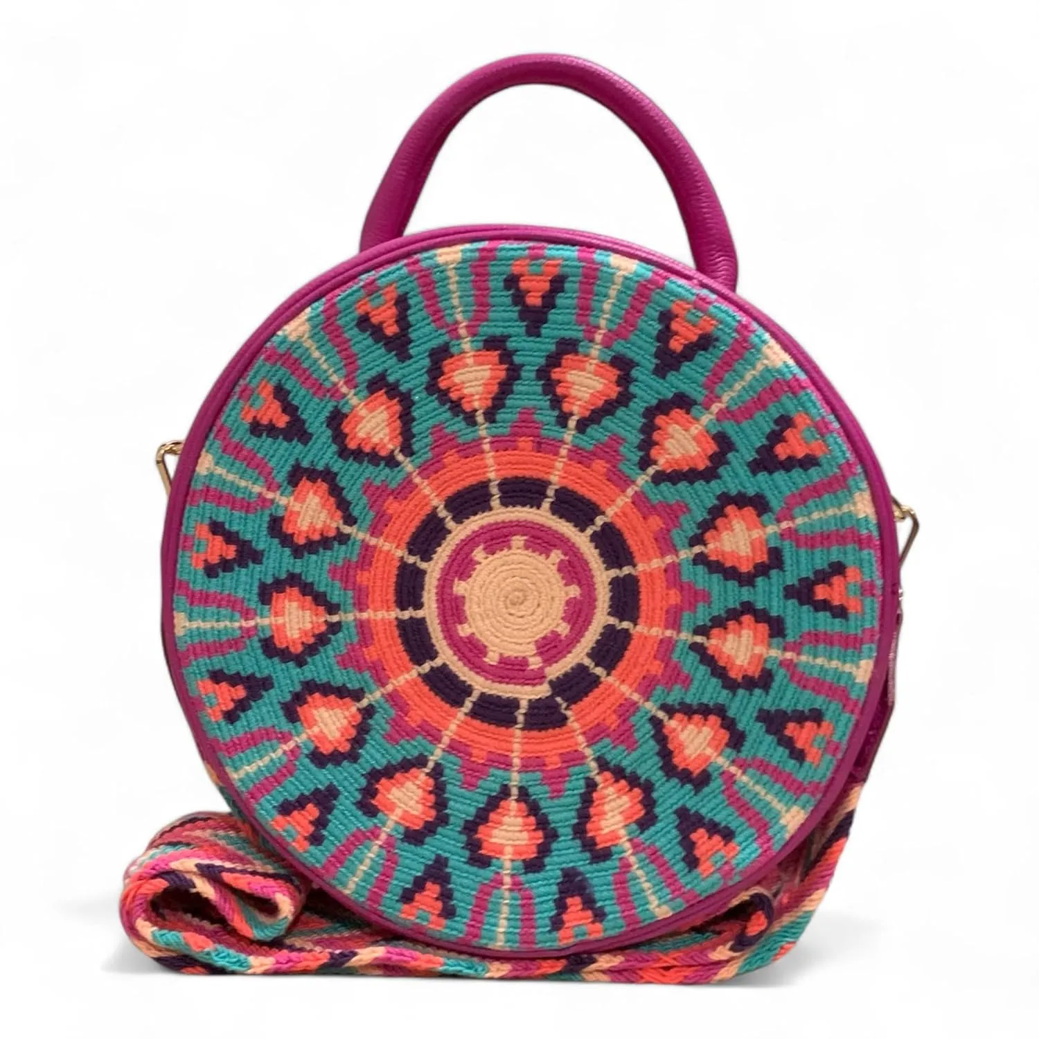 Handcrafted Leather Shoulder Bag for Women - Elegant Leather Bags with Unique Wayuu Weaving - Versatile Genuine Leather Shoulder Bag - Premium Colombian Materials and Design - Fuchsia 1
